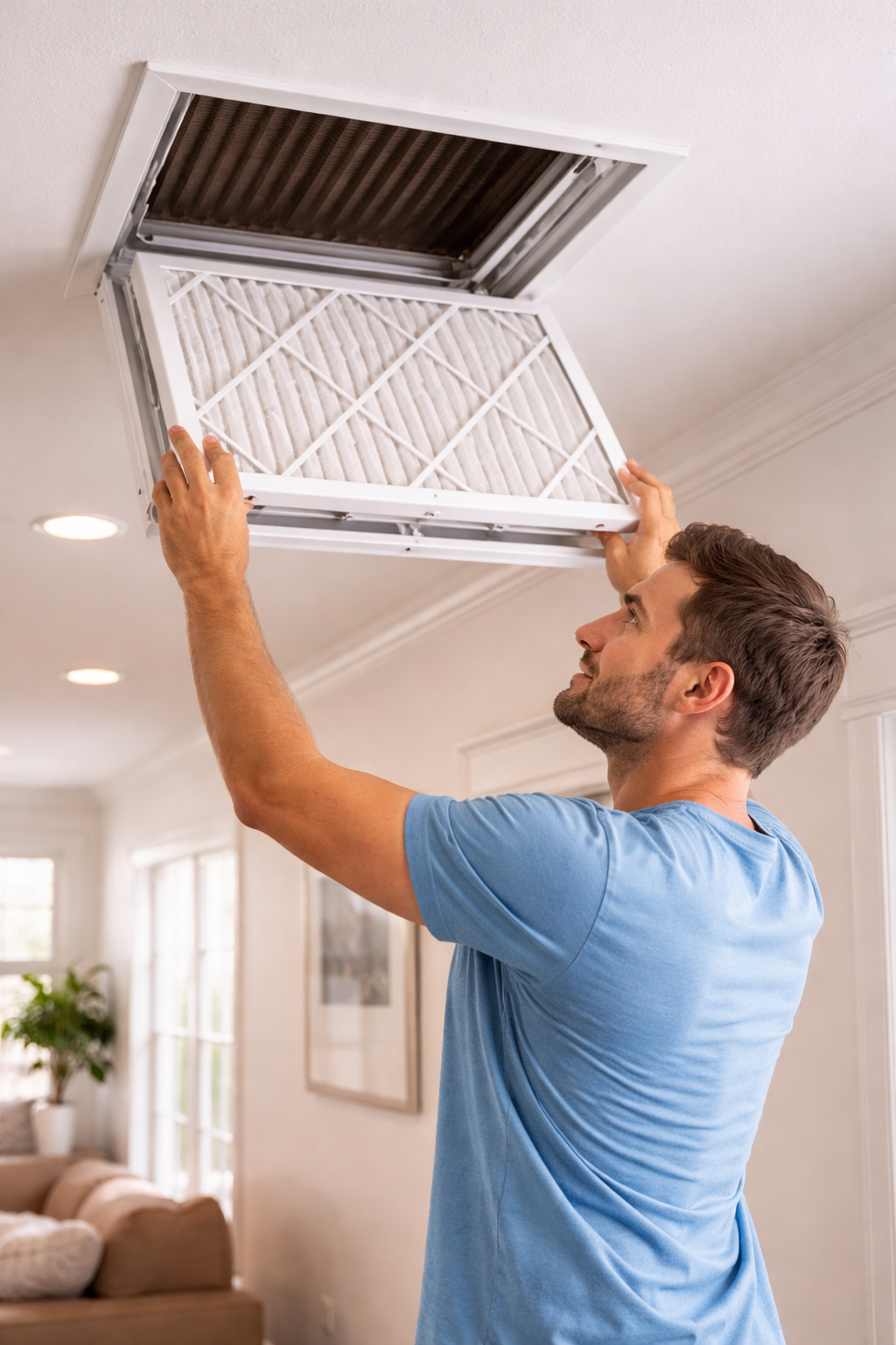 Resident replacing an air filter